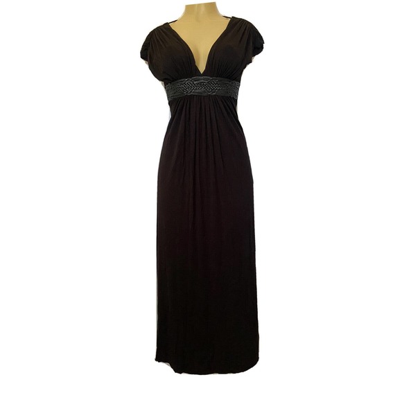 SKY Dress Belt Front Black V neck Sleeveless Midi A line Empire Waist XS - Picture 1 of 6